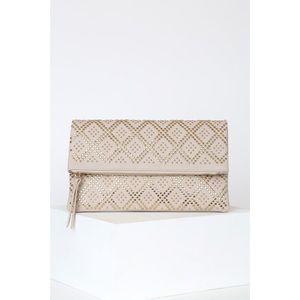 Cream Studded Clutch